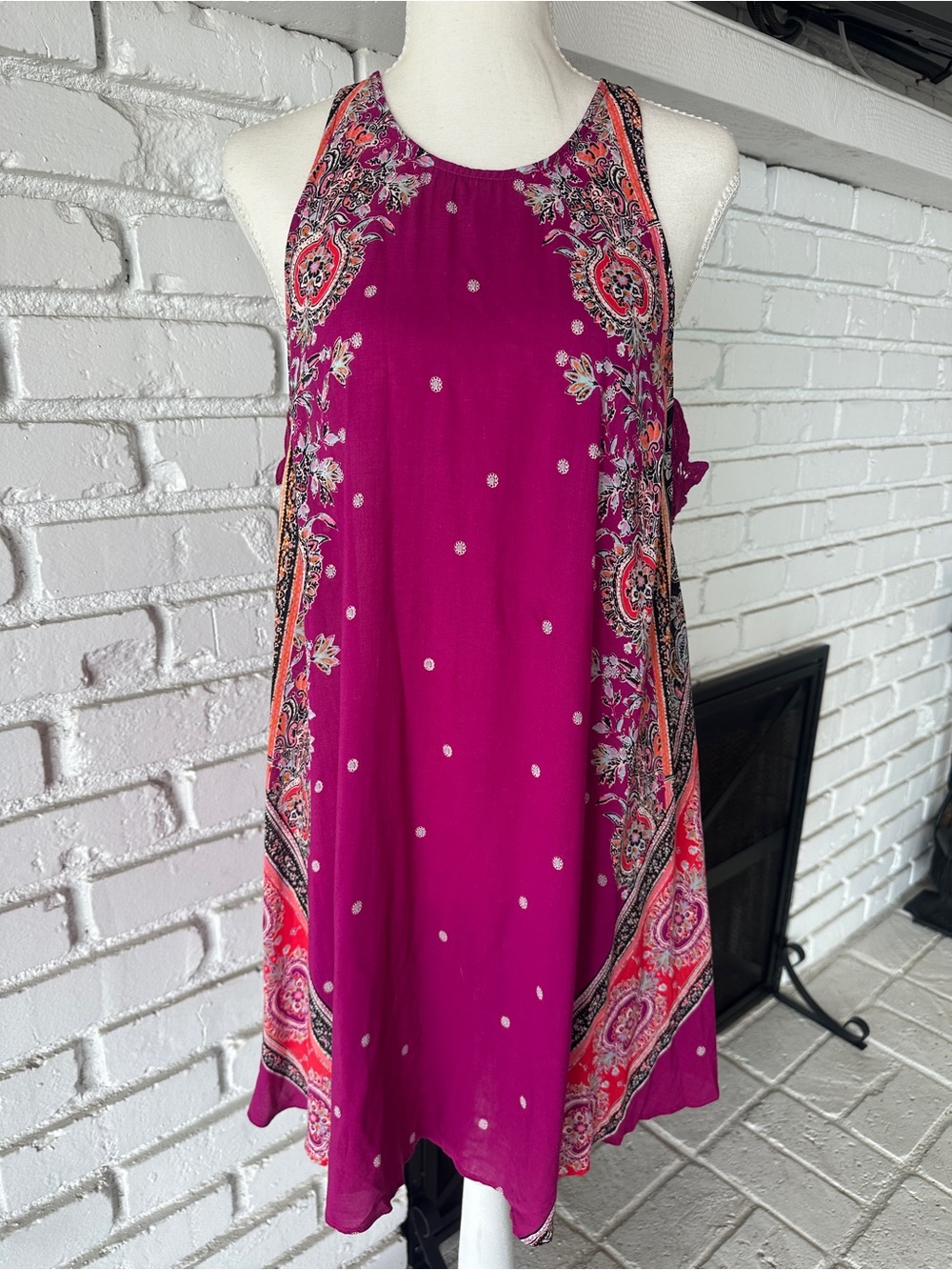 Free People Boho Paisley Floral Halter Swing Mini Dress Backless - Size S